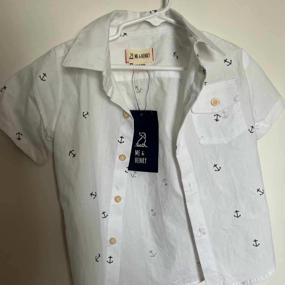 ME & HENRY White Short Sleeve Anchor Button-Up Shirt new!!!!!